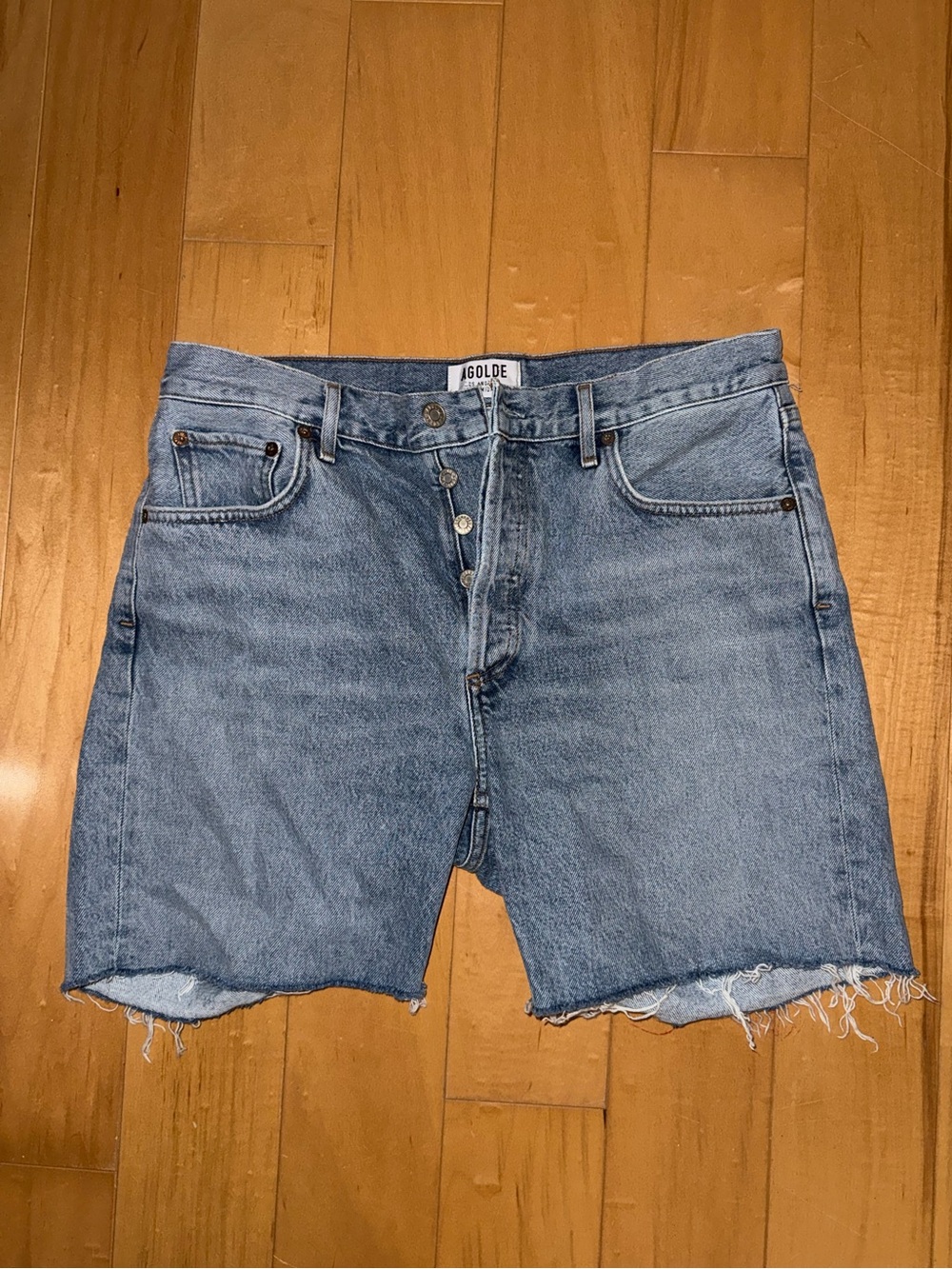 Agolde Light Blue Raw-Hem Denim Men's Shorts